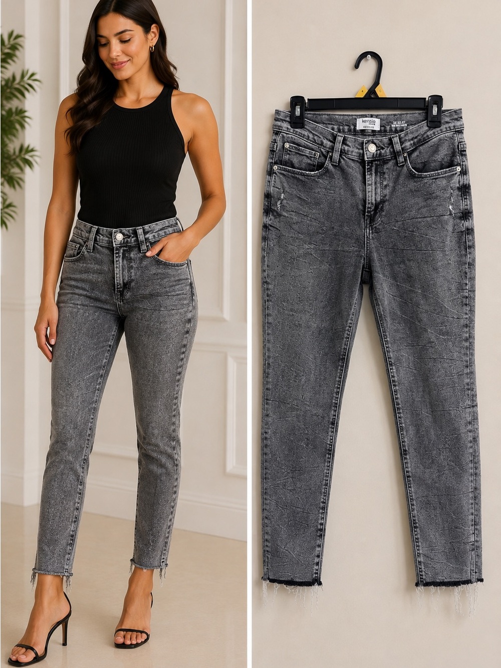 Kensie High-Rise Washed Gray Slim Straight Jeans Size 10/30
